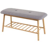 Schuhregal Peach Sitzbank Polsterbank mit Kissen Bambus 44x90x34cm