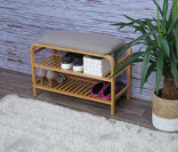 Schuhregal Peach Sitzbank Polsterbank mit Kissen Bambus 50x70x30cm