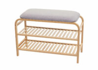 Schuhregal Peach Sitzbank Polsterbank mit Kissen Bambus 50x70x30cm
