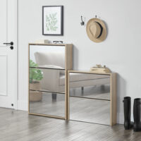 Schuhkipper 67x63x17cm mit 2 Türen für 6 Paar Schuhe Eiche Weiss