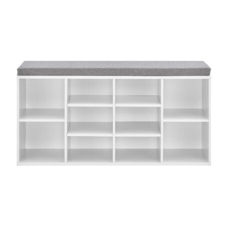 Schuhregal Ymir 103x30x48 cm 10 Ablageflächen Sitzbank Weiss/Grau