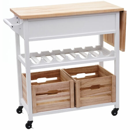 Servierwagen Küchenwagen Kiefernholz 89x119x41cm ~ natur-weiß