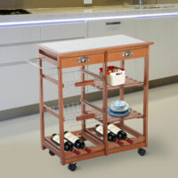 Servierwagen Küchenwagen mit Flaschenhalter und Schublade braun