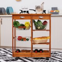 Servierwagen Küchenwagen mit Flaschenhalter und Schublade braun