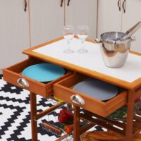 Servierwagen Küchenwagen mit Flaschenhalter und Schublade braun