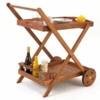 Servierwagen aus Akazienholz mit abnehmbarem Tablett