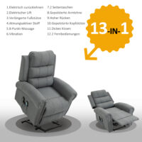 Sessel mit Aufstehhilfe und Massage elektrisch Leinenoptik Grau