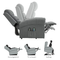 Sessel mit Aufstehhilfe und Massage elektrisch Leinenoptik Grau