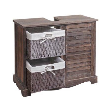 Shabby Chic Waschbeckenunterschrank mit Körben 60x65x31cm - shabby braun