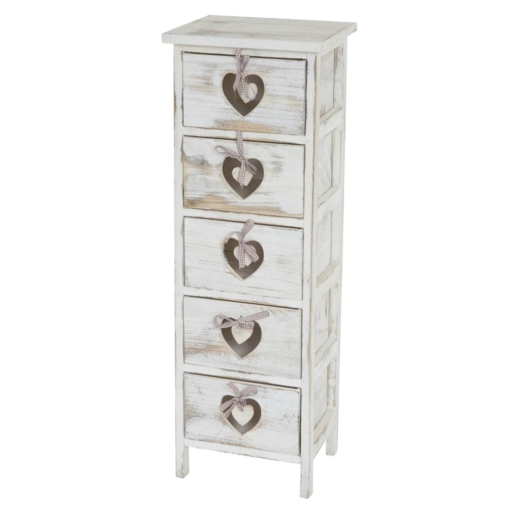 Shabby Kommode Forli 5 Schubladen mit Herzen