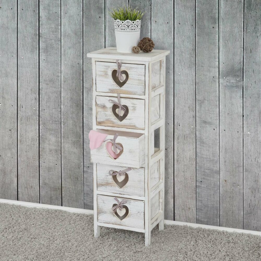 Shabby Kommode Forli 5 Schubladen mit Herzen