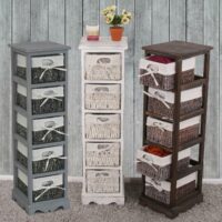 Shabby Regal mit 5 Korbschubladen Vintage ~ weiss
