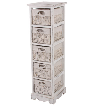Shabby Regal mit 5 Korbschubladen Vintage ~ weiss