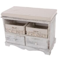Shabby Sitzbank Kommode mit 2 Körben Vintage weiss