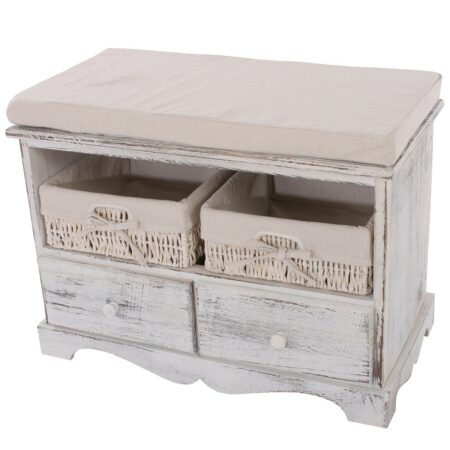 Shabby Sitzbank Kommode mit 2 Körben Vintage weiss
