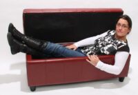 Sitzbank Aufbewahrung Kriens Leder 112x45x45cm ~  rot