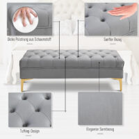 Sitzbank Bettbank Schuhbank Samt Hellgrau goldene Beine