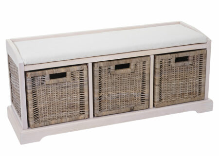 Sitzbank Bienne Aufbewahrungsbox 3 Körbe weiss