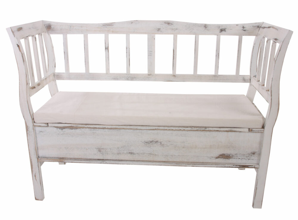 Sitzbank T207 Staufach Kissen weiss shabby