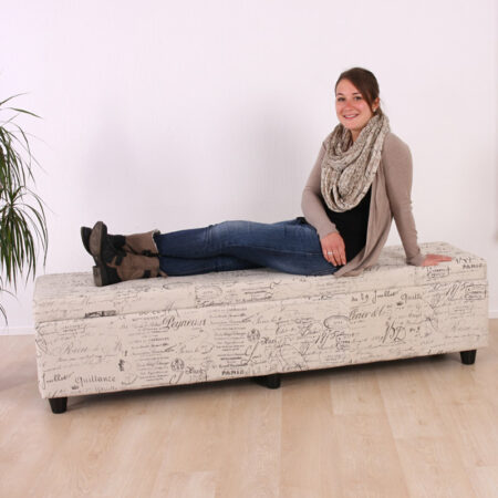 Sitzbank Truhe Kriens Textil 180x45x45cm ~ Schriftzug creme