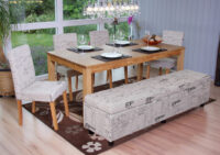 Sitzbank Truhe Kriens Textil 180x45x45cm ~ Schriftzug creme