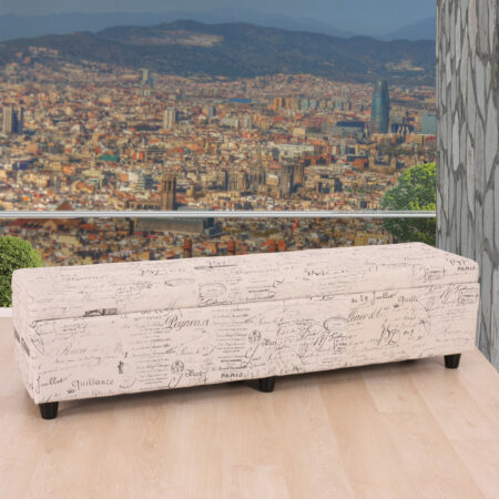 Sitzbank Truhe Kriens Textil 180x45x45cm ~ Schriftzug creme