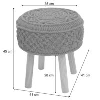 Sitzhocker Strickhocker 45x41cm rund Makramee/Strick dunkelgrau