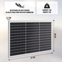 Solarpanel Monokristallin - 50W 18V für 12V Batterien Photovoltaik