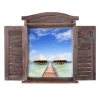 Spiegelfenster mit Fensterläden Shabby Chic ~ braun