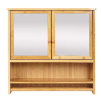 Spiegelschrank Hängeschrank 3 Regalböden 2 Türen Bambus 62x66x15cm