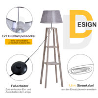 Stehlampe Holz 148cm Malmö Grey Wash