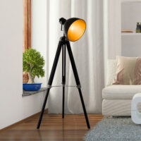 Stehlampe Retro Gold höhenverstellbar 3-Bein E27 Kiefer