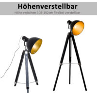 Stehlampe Retro Gold höhenverstellbar 3-Bein E27 Kiefer