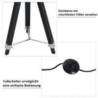 Stehlampe Retro Gold höhenverstellbar 3-Bein E27 Kiefer