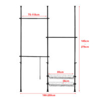 Teleskopgarderobe Kemi mit 3 Garderobenstangen 160 - 200cm