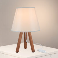 Tischlampe Kidderminster E27 Buchenholz Textil Walnussoptik Creme