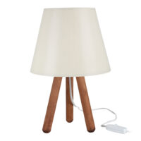 Tischlampe Kidderminster E27 Buchenholz Textil Walnussoptik Creme