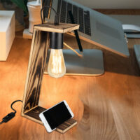 Tischlampe Gillingham E27 Massivholz Schwarz Holzoptik