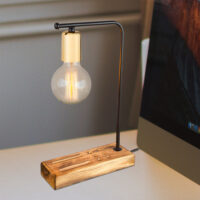 Tischlampe Lincoln E27 Massivholz Metall Schwarz Goldfarben