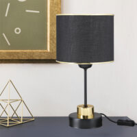 Tischlampe Gravesend E27 Metall Textil Schwarz Messingfarben