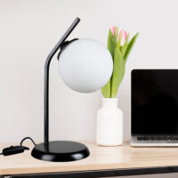 Tischlampe Grimsby E27 Metall Glas Schwarz Weiss
