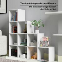 Treppenregal Weiss 10 Fächer 129.5x29x129.5cm MDF Freistehend