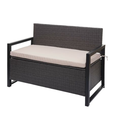 Truhenbank Rattan JAM-F39 2 Sitzer grau, Kissen beige