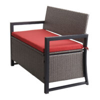 Truhenbank Rattan JAM-F39 2 Sitzer grau-meliert Kissen rot