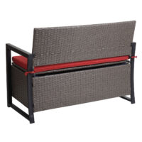 Truhenbank Rattan JAM-F39 2 Sitzer grau-meliert Kissen rot