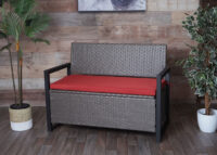 Truhenbank Rattan JAM-F39 2 Sitzer grau-meliert Kissen rot