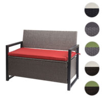 Truhenbank Rattan JAM-F39 2 Sitzer grau-meliert Kissen rot