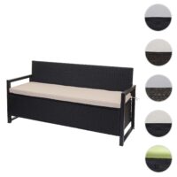 Truhenbank Rattan JAM-F39 3 Sitzer anthrazit Kissen beige