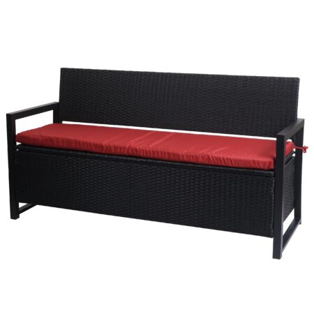 Truhenbank Rattan JAM-F39 3 Sitzer anthrazit Kissen bordeaux