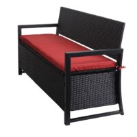 Truhenbank Rattan JAM-F39 3 Sitzer anthrazit Kissen bordeaux